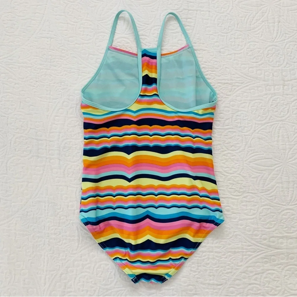 Speedo Girls' Thin Strap One Piece‎ Swimsuit, Rainbow Stripes